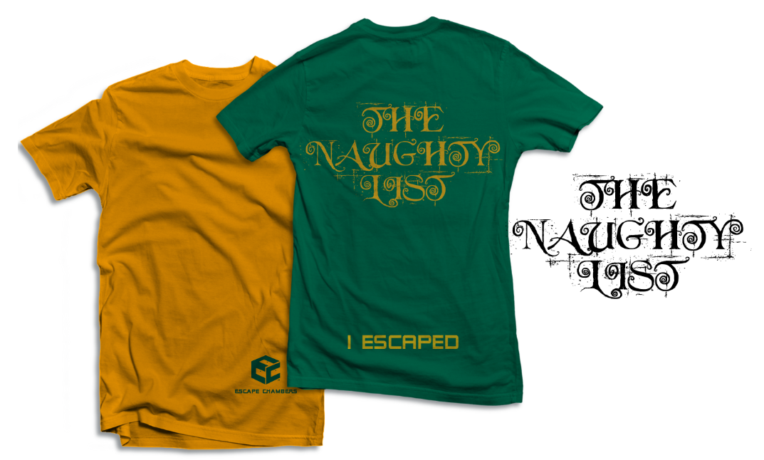 the naughty list_tshirt design_for Escape Chambers_Milwaukee, Toni Veverka, Graphic designer, Art Director